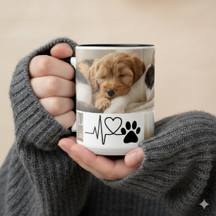 Heartbeat Paw Print Rescue Dog Mum Two-Tone Coffee Mug