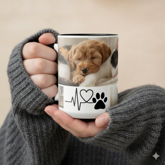 Heartbeat Paw Print Rescue Dog Mum Two-Tone Coffee Mug