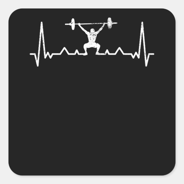 Heartbeat Powerlifting Saying Gift Retro Square Sticker (Front)
