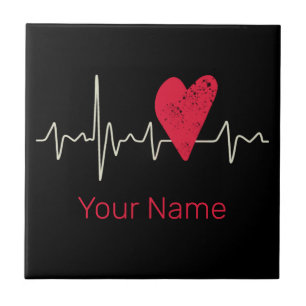 Heartbeat Pulse Heart Valentine's Day Or Mother's  Ceramic Tile