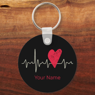 Heartbeat Pulse Heart Valentine's Day Or Mother's Key Ring