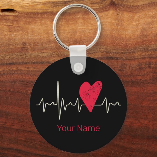 Heartbeat Pulse Heart Valentine's Day Or Mother's  Key Ring (Front)