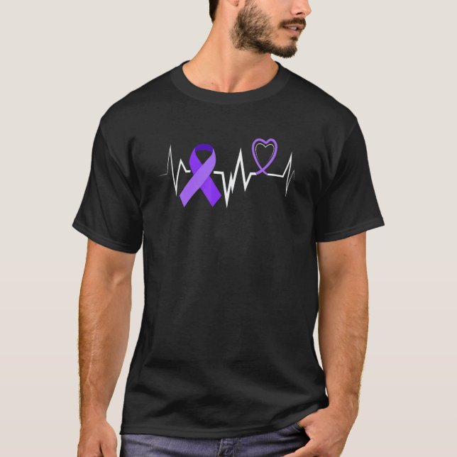 Heartbeat Purple Ribbon Domestic Violence Awarenes T-Shirt (Front)