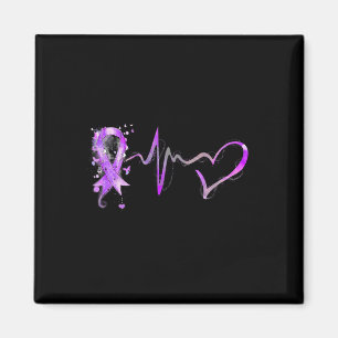 Heartbeat Purple Ribbon Pancreatic Cancer Awarenes Magnet
