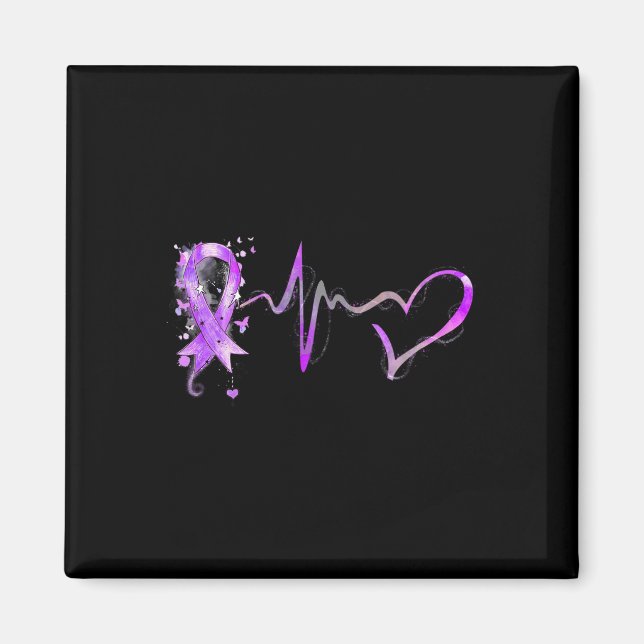 Heartbeat Purple Ribbon Pancreatic Cancer Awarenes Magnet (Front)