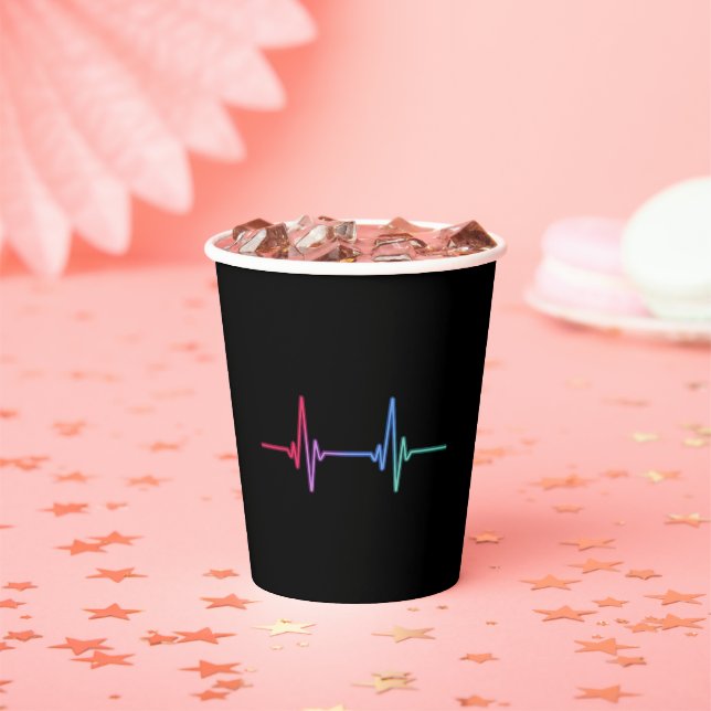 Heartbeat Rainbow Pride LGBTQ Ally  Paper Cups (Insitu)
