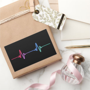 Heartbeat Rainbow Pride LGBTQ Ally  Rectangular Sticker