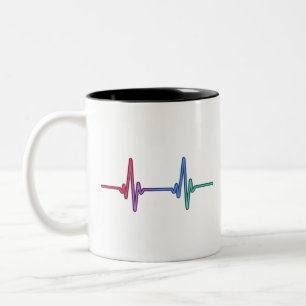 Heartbeat Rainbow Pride LGBTQ Ally  Two-Tone Coffee Mug