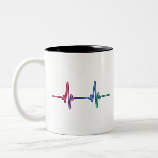 Heartbeat Rainbow Pride LGBTQ Ally  Two-Tone Coffee Mug (Left)