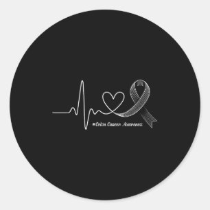 Heartbeat ribbon colon cancer awareness support classic round sticker