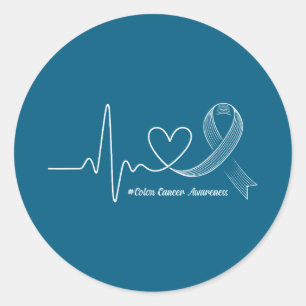 Heartbeat ribbon colon cancer awareness support He Classic Round Sticker