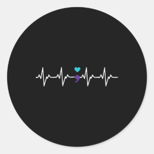 Heartbeat Semicolon Gift Suicide Prevention Awaren Classic Round Sticker