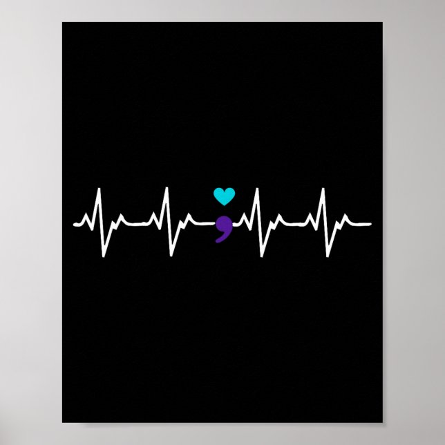 Heartbeat Semicolon Gift Suicide Prevention Awaren Poster (Front)