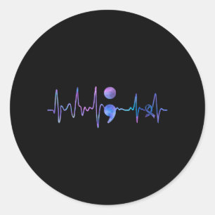 Heartbeat Semicolon Suicide Prevention Awareness Classic Round Sticker