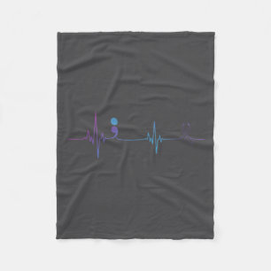 Heartbeat Semicolon Suicide Prevention Awareness  Fleece Blanket