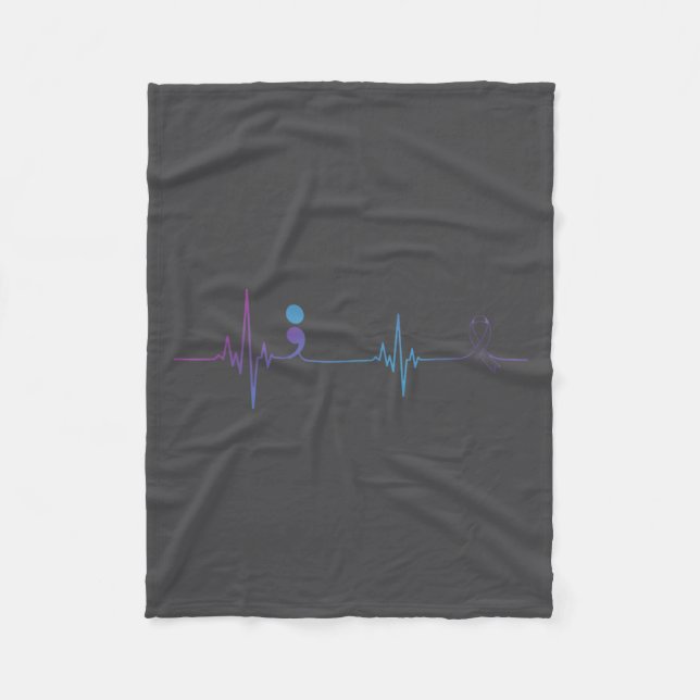 Heartbeat Semicolon Suicide Prevention Awareness  Fleece Blanket (Front)