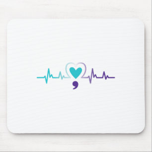 Heartbeat Semicolon Suicide Prevention Mental Awar Mouse Pad