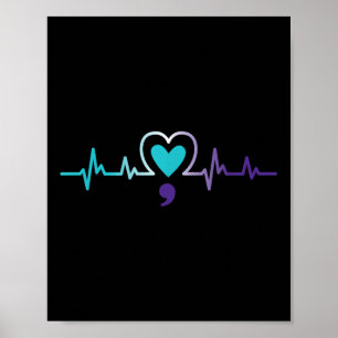 Heartbeat Semicolon Suicide Prevention Mental Awar Poster