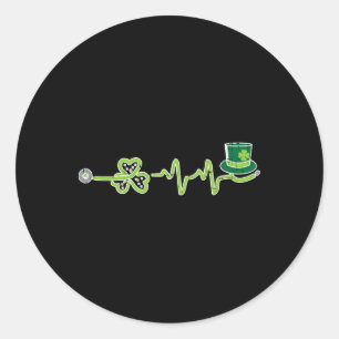 Heartbeat Shamrock Scrub Rn Icu Nurse St Patricks Classic Round Sticker