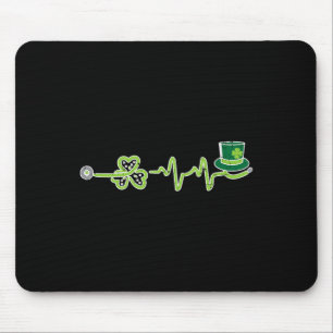 Heartbeat Shamrock Scrub Rn Icu Nurse St Patricks Mouse Pad