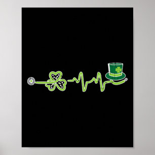 Heartbeat Shamrock Scrub Rn Icu Nurse St Patricks Poster