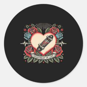 Heartbeat Skateboard Heart Line Pulse Skater Skate Classic Round Sticker