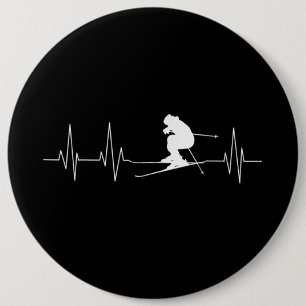 HeartBeat Skiing Gift For Skiers 6 Cm Round Badge