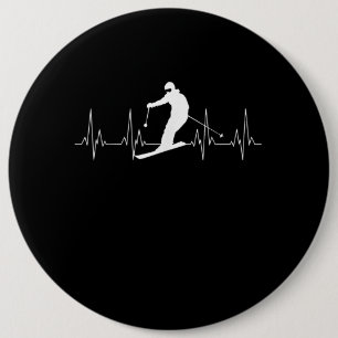 Heartbeat Skiing Gift For Skiers 6 Cm Round Badge