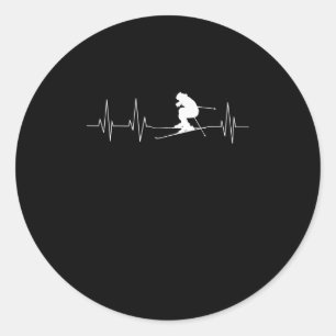 HeartBeat Skiing Gift For Skiers Classic Round Sticker