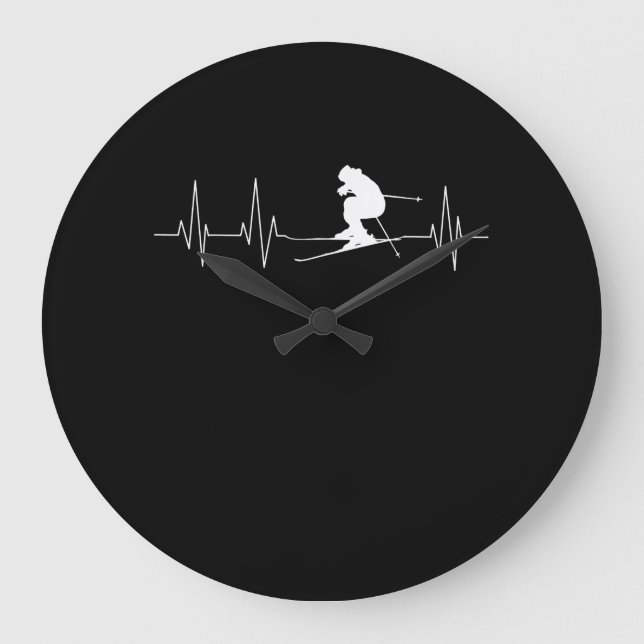 HeartBeat Skiing Gift For Skiers Large Clock (Front)