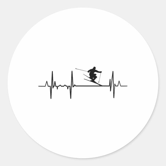 Heartbeat Skiing Ski Instructor Pulse Line  Classic Round Sticker (Front)