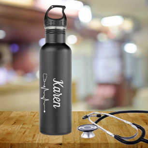 Heartbeat Stethoscope Monogram   710 Ml Water Bottle