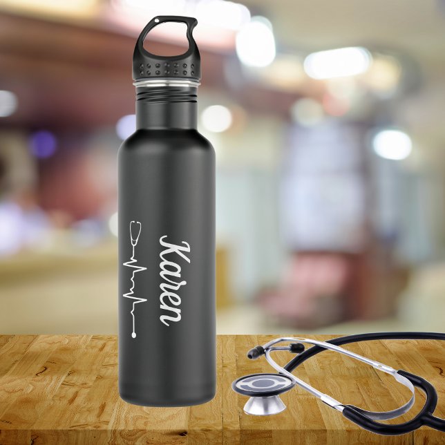 Heartbeat Stethoscope Monogram   710 Ml Water Bottle (Creator Uploaded)