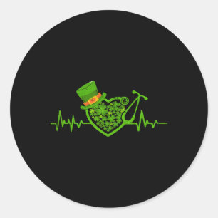 Heartbeat Stethoscope Shamrock Irish Nurse St. Pat Classic Round Sticker