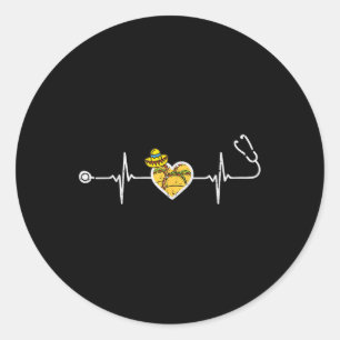 Heartbeat Taco Sombrero Stethoscope Cinco De Mayo Classic Round Sticker