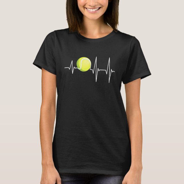 Heartbeat Tennis Ball Players Sports Fan T-Shirt (Front)