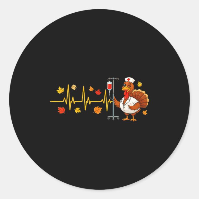Heartbeat Turkey Funny Nurse Thanksgiving Fall Des Classic Round Sticker (Front)