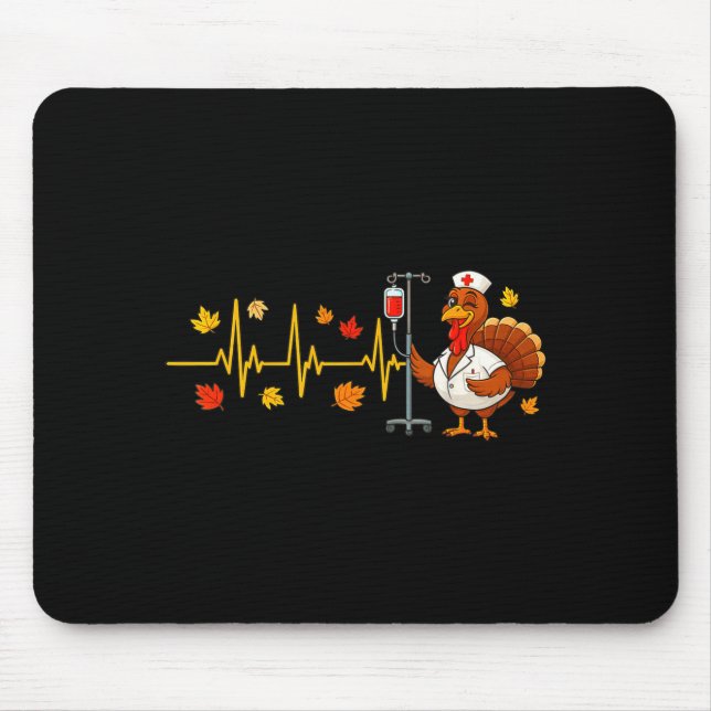 Heartbeat Turkey Funny Nurse Thanksgiving Fall Des Mouse Pad (Front)