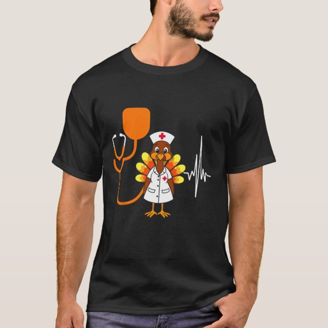 Heartbeat Turkey Nurse Thanksgiving Scrub Top Fall (Front)