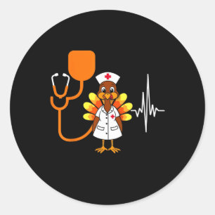 Heartbeat Turkey Nurse Thanksgiving Scrub Top Fall Classic Round Sticker
