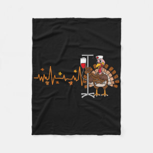 Heartbeat Turkey Nurse Thanksgiving Scrub Top Fall Fleece Blanket