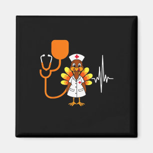 Heartbeat Turkey Nurse Thanksgiving Scrub Top Fall Magnet