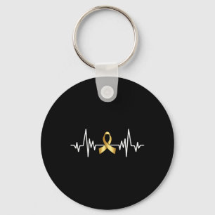 Heartbeat With Gold Ribbon Childhood Cancer Awaren Key Ring