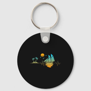 Heartbeat With Sailboat Palm Tropical Trees Beach  Key Ring