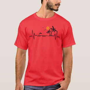 Heartbeat with Tropical Palm Trees Beach Island an T-Shirt