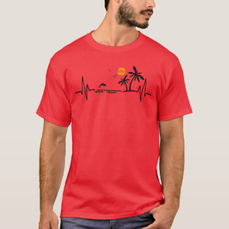 Heartbeat with Tropical Palm Trees Beach Island an T-Shirt