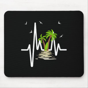 Heartbeat With Tropical Palm Trees Beach Island Su Mouse Pad