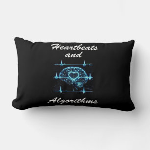 “Heartbeats and Algorithms” futuristic love Lumbar Cushion