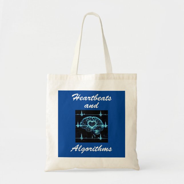 “Heartbeats and Algorithms” Futuristic love Tote Bag (Front)