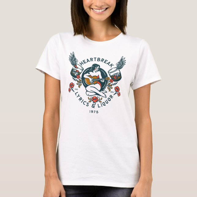 "Heartbreak Lyrics & Liquor, 1975" Retro Pinup T-Shirt (Front)